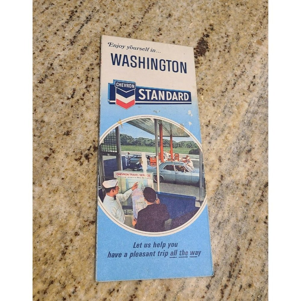 1968 Chevron Washington Vintage Road Map Travel